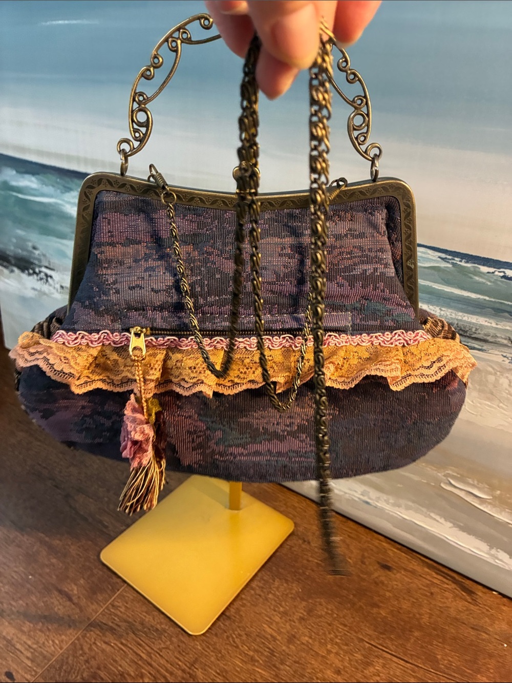 RARE and UNIQUE Vintage-Style Embellished Purple Evening Handbag - Picture 7 of 10